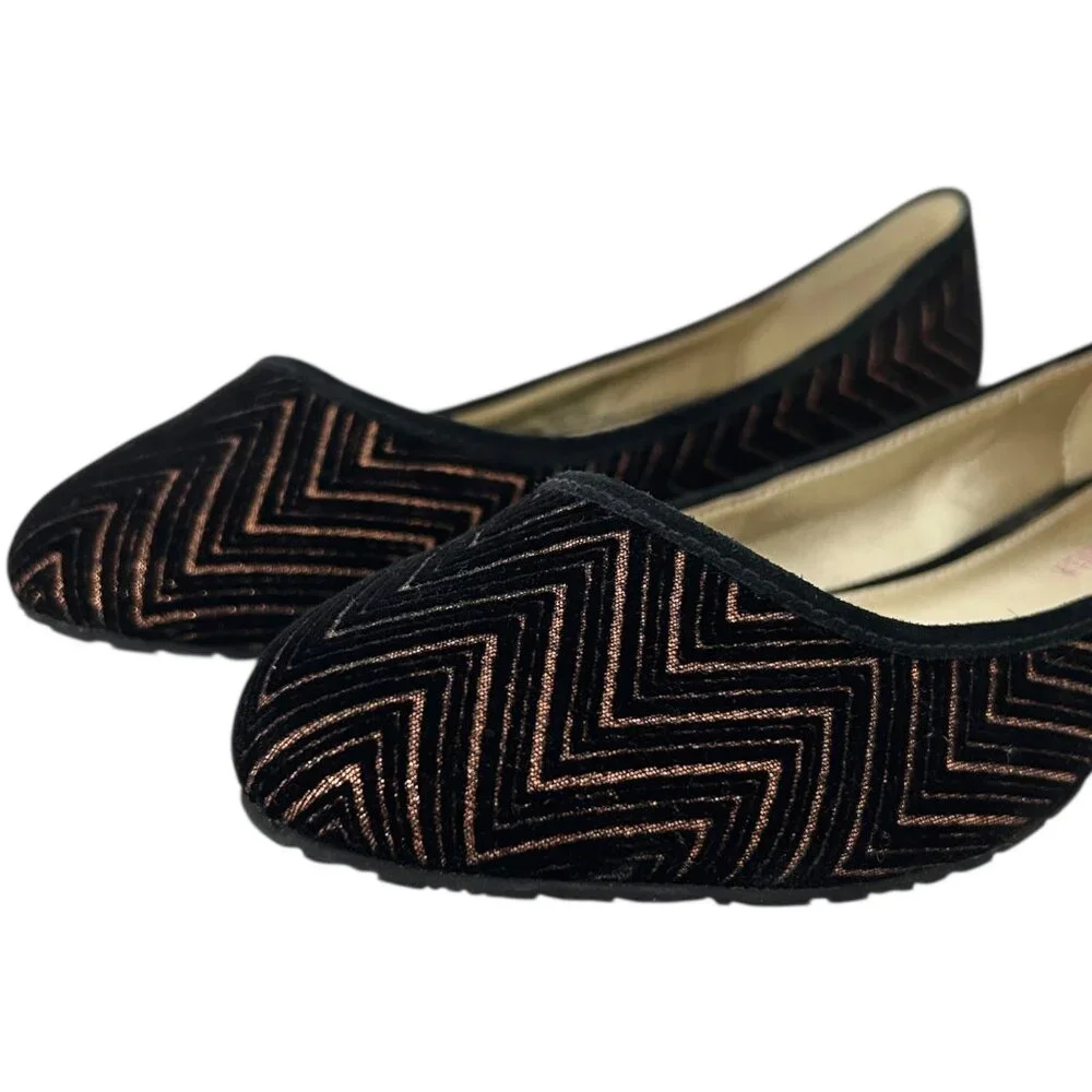 Elaine Turner‎ Velvet Black Copper Slip On Ballet Flats (8.5)